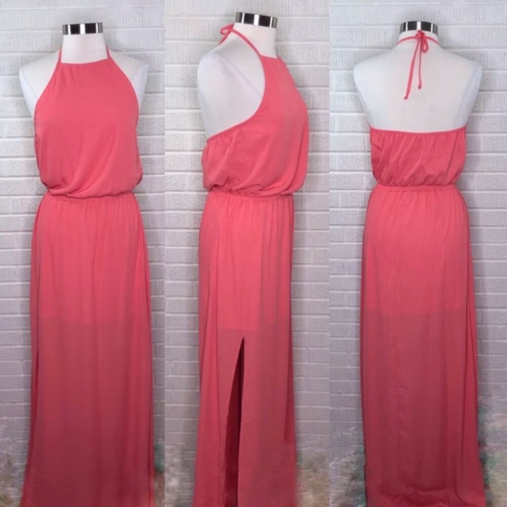 New Show Me Your Mumu Medium Crisp Hibiscus Pink Heather Halter Maxi Dress Coral